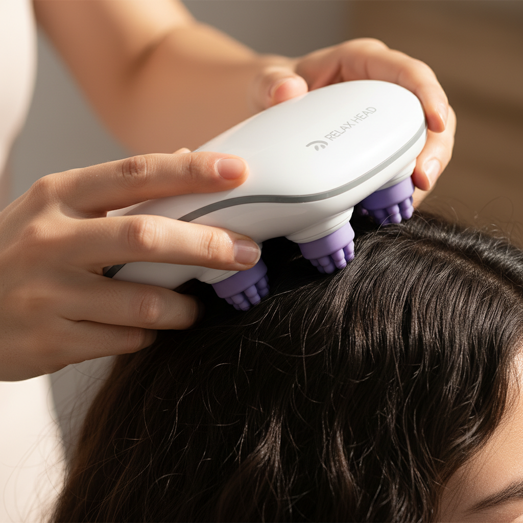 Close-up Hands Using Scalp Massager