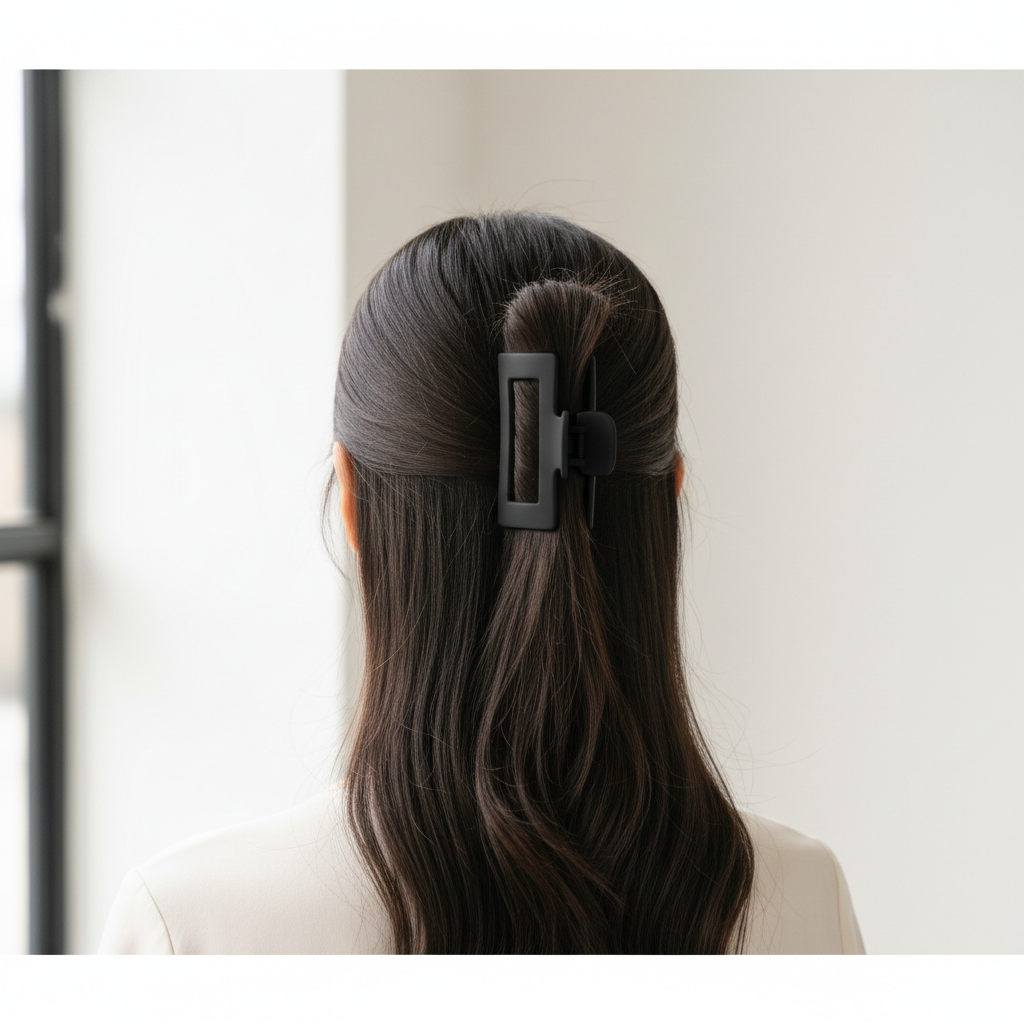 Half Up Black Clip Back View