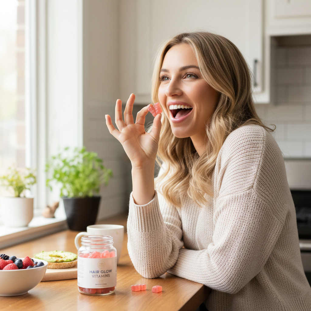Woman Taking Vitamins Gummies