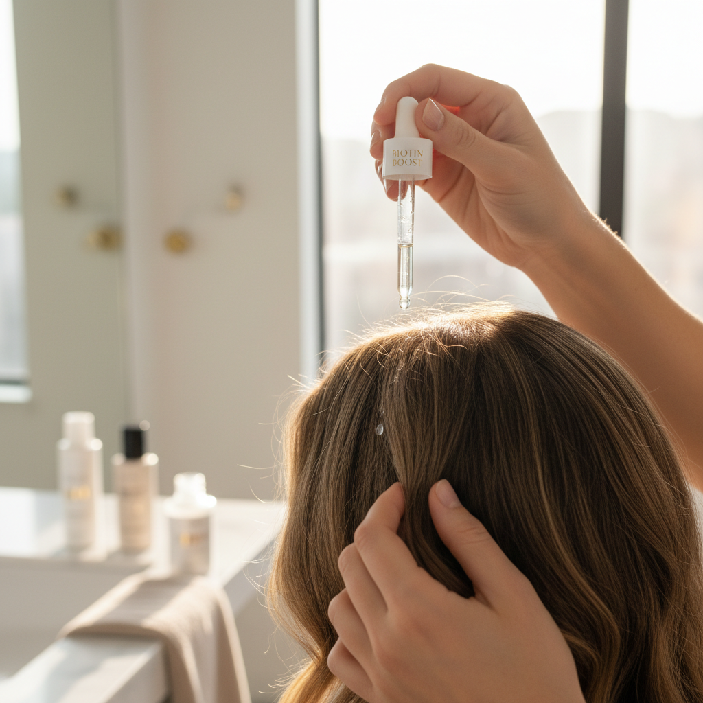 Woman Applying Biotin Serum