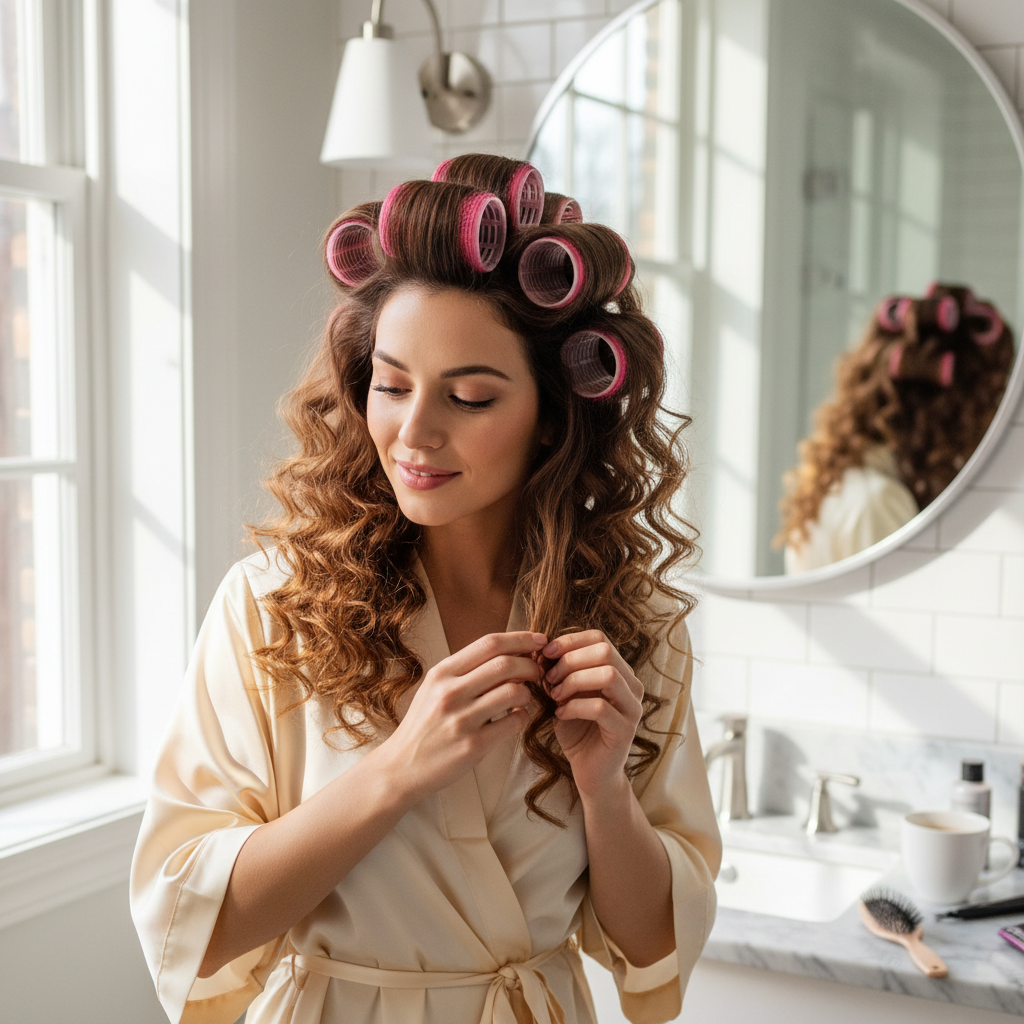 Woman Removing Rollers