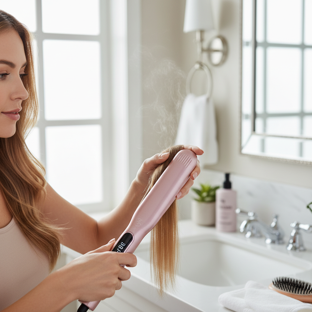 Woman Using Flat Iron