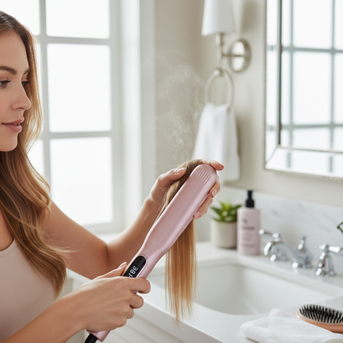 Woman Using Flat Iron