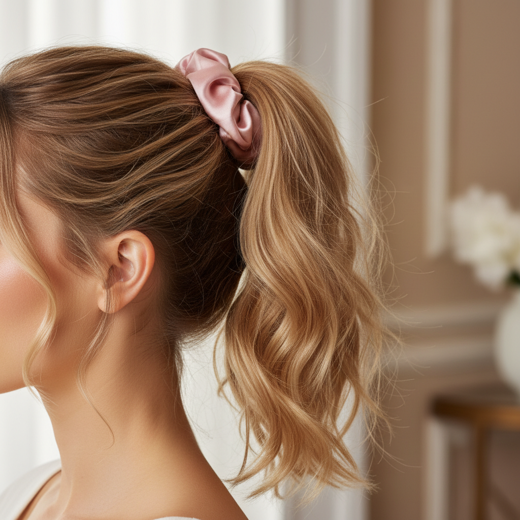 Woman Wearing Scrunchie